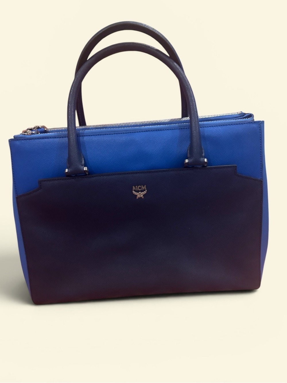 MCM Elda Tote, Multiple Compartments w/crossbody strap EUC Blue Color Block